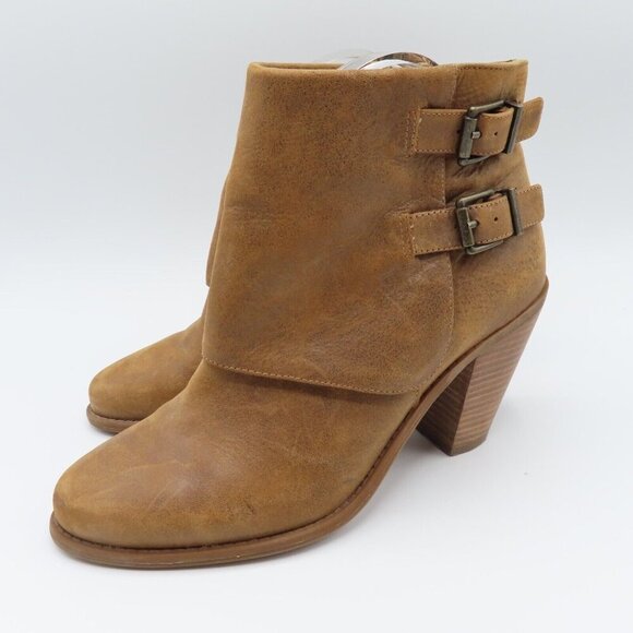 Jessica Simpson Womens 9.5 Cainn Brown Leather Double Buckle Ankle Boots Heels - Picture 11 of 12